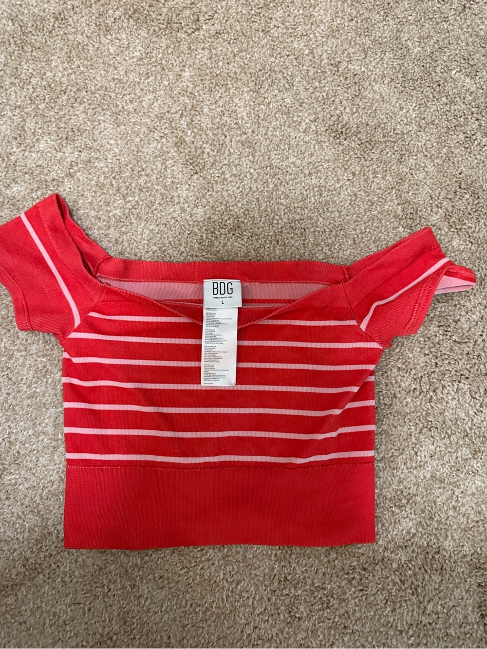 BDG Red and White Striped Off-Shoulder Crop Top